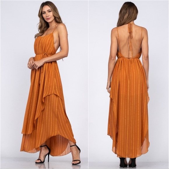 New STUNNING Women’s Caramel Layered Open Back Sexy Elegant Maxi Dress - Picture 4 of 6